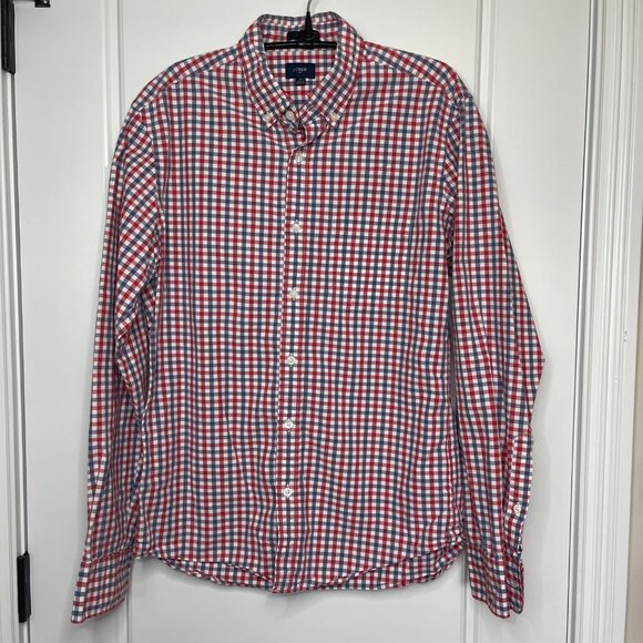 J.Crew Factory Slim Fit Gingham Check Button Down Shirt Men's Size Medium Cotton - Picture 2 of 9